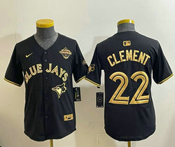 Youth Nike Toronto Blue Jays #22 Ernie Clement Black Gold Champion Stitched Baseball Jersey