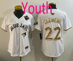 Youth Nike Toronto Blue Jays #22 Ernie Clement White Gold Champion Baseball Jersey