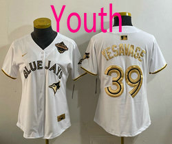 Youth Nike Toronto Blue Jays #39 Trey Yesavage White Gold Champion Baseball Jersey