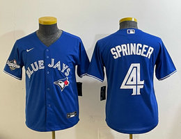 Youth Nike Toronto Blue Jays #4 George Springer Blue 2025 MLB World Series Patches MLB Jersey