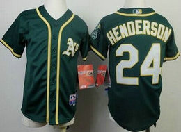 Youth Oakland Athletics #24 Rickey Henderson Green Authentic stitched MLB jersey