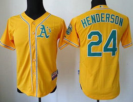 Youth Oakland Athletics #24 Rickey Henderson Yellow Authentic stitched MLB jersey