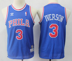 Youth Philadelphia 76ers #3 Allen Iverson Blue Throwback Stitched NBA Jersey