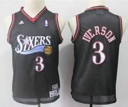Youth Philadelphia 76ers #3 Allen Iverson Throwback Black Authentic Stitched NBA jersey