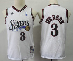 Youth Philadelphia 76ers #3 Allen Iverson Throwback White Authentic Stitched NBA jersey