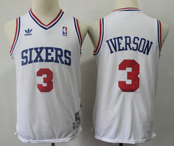 Youth Philadelphia 76ers #3 Allen Iverson White Classic Throwback Stitched NBA Jersey