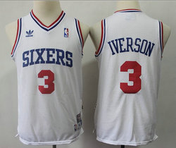 Youth Philadelphia 76ers #3 Allen Iverson White Throwback Authentic Stitched NBA jersey