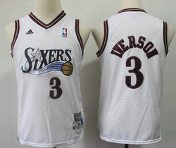 Youth Philadelphia 76ers #3 Allen Iverson White Throwback Stitched NBA Jersey