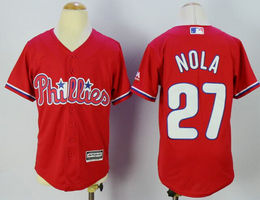 Youth Philadelphia Phillies #27 Aaron Nola Red New Authentic Stitched MLB jersey