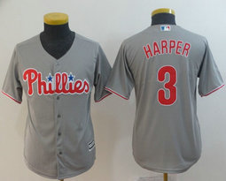Youth Philadelphia Phillies #3 Bryce Harper Grey Game Authentic Stitched MLB Jersey