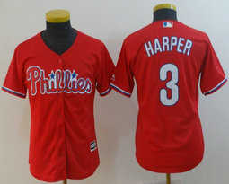 Youth Philadelphia Phillies #3 Bryce Harper Red Authentic Stitched MLB Jersey