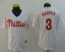 Youth Philadelphia Phillies #3 Bryce Harper White (Red Strip) Authentic Stitched MLB Jersey