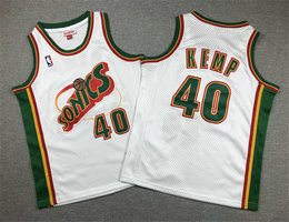 Youth Seattle Sonics #40 Shawn Kemp White Hardwood Classics Authentic Stitched NBA Jersey