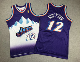 Youth Utah Jazz #12 John Stockton Purple Snow Mountain Hardwood Classic Authentic Stitched NBA Jersey