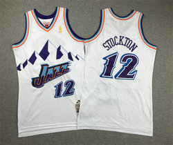 Youth Utah Jazz #12 John Stockton White Snow Mountain Hardwood Classic Authentic Stitched NBA Jersey