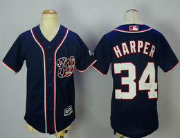 Youth Washington Nationals #34 Bryce Harper Blue Authentic Stitched MLB Jersey