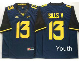Youth West Virginia Mountaineers #13 David Sills V Navy Blue Football Jersey