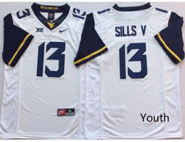 Youth West Virginia Mountaineers #13 David Sills V White Football Jersey
