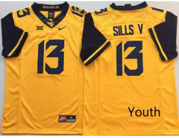 Youth West Virginia Mountaineers #13 David Sills V Yellow Football Jersey