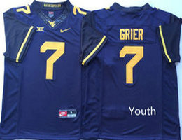 Youth West Virginia Mountaineers #7 Will Grier Blue Limited Football Jersey
