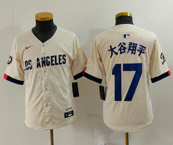 Youth Nike Los Angeles Dodgers #17 大谷翔平 Cream Blue number 2024 City The number is above the name