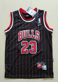 Youth chicago bulls #23 micheal jordan Black Red stripe Authentci stitched NBA jersey