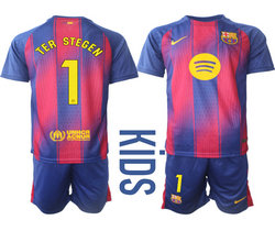 kids 2025-26 Barcelona #1 TER STEGEN home Soccer Club Jersey