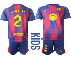 kids 2025-26 Barcelona #2 CUBARSI home Soccer Club Jersey