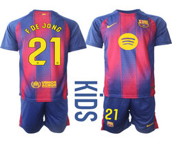 kids 2025-26 Barcelona #21 F.DE JONG home Soccer Club Jersey