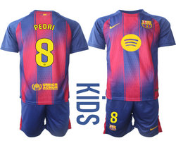 kids 2025-26 Barcelona #8 PEDRI home Soccer Club Jersey