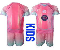 kids 2025-26 Barcelona Blank Pink Soccer Club Jersey