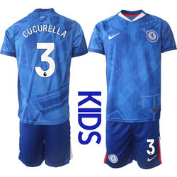kids 2025-26 Chelsea #3 CUCURELLA Home Soccer Club Jersey