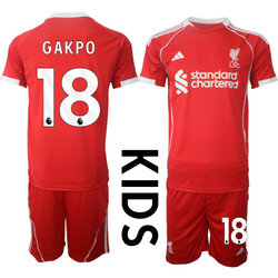 kids 2025-26 Liverpool #18 GAKPO home Soccer Club Jersey