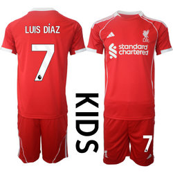 kids 2025-26 Liverpool #7 LUIS DIAZ home Soccer Club Jersey