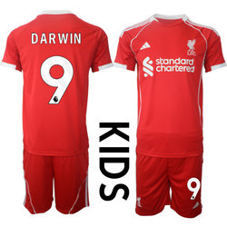 kids 2025-26 Liverpool #9 DARWIN home Soccer Club Jersey