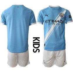 kids 2025-26 Manchester City Blank Home Soccer Club Jersey