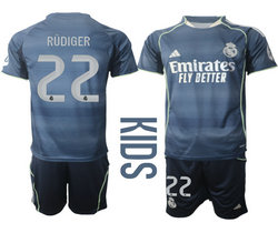 kids 2025-26 Real Madrid #22 RUDIGER Away Soccer Club Jersey