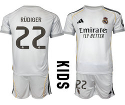 kids 2025-26 Real Madrid #22 RUDIGER home Soccer Club Jersey
