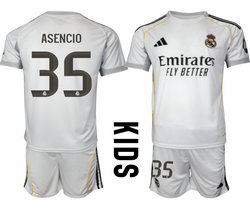 kids 2025-26 Real Madrid #35 ASENCIO home Soccer Club Jersey