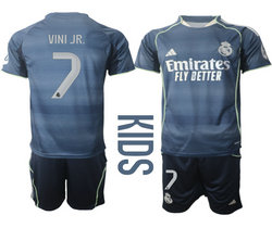 kids 2025-26 Real Madrid #7 VINI JR. Away Soccer Club Jersey