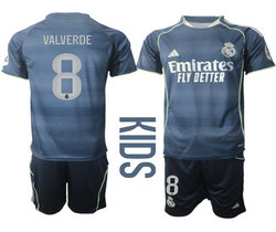kids 2025-26 Real Madrid #8 VALVERDE Away Soccer Club Jersey