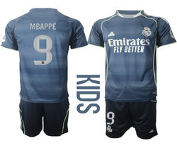 kids 2025-26 Real Madrid #9 MBAPPE Away Soccer Club Jersey